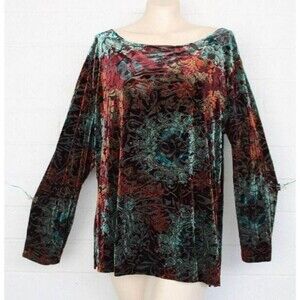 Chico's Design 3 XL 16 18 Burn-out Velvet Celestial Nights Jewel Tone Top